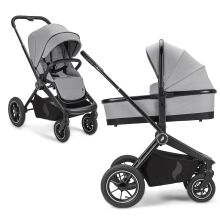 Vamos combi stroller up to 22 kg load capacity with pneumatic tires, telescopic push bar, convertible seat unit, carrycot with mattress, insect screen & rain cover - Cloud