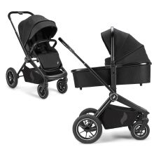 Vamos baby carriage with load capacity up to 22 kg with pneumatic tires, telescopic push bar, convertible seat unit, carrycot with mattress, insect screen & rain cover - Night