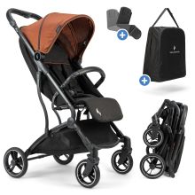 Boogy travel buggy & pushchair up to 22 kg load capacity only 6.8 kg light incl. adapter, rain cover & carry bag - Caramel