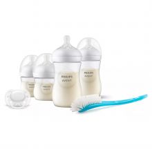 6-tlg. Neugeborenen-Starter-Set Natural Response - 4 PP-Flaschen mit Silikon-Sauger + Schnuller Ultra Soft 0-6M + Flaschenbürste