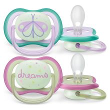 Glow-in-the-dark soother 2-pack Ultra Air Nighttime 0-6 M - Butterfly / Dreams