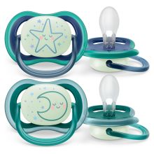 Glow-in-the-dark pacifier 2-pack Ultra Air Nighttime 6-18 M - Star / Moon