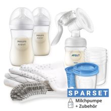 Premium Still-Set Basic 12-tlg. - Handmilchpumpe + 2 Babyflaschen + 5 Mehrwegbecher + 1 Flaschenbürste + 3 Spucktücher