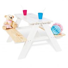Kinder-Sitzgarnitur Nicki für 4 Kinder - Fichte massiv - Weiß