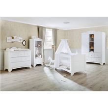 Kinderzimmer Pino mit 2-türigem Schrank, Bett, breiter Wickelkommode - Kiefer massiv