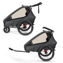 Rimorchio bici e passeggino per 1 bambino Kidgoo 1 con aggancio, sistema a vapore, bagagliaio XL (fino a 50 kg) - Grigio acciaio