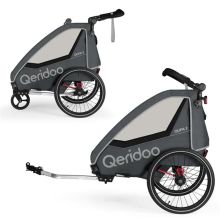 Child bike trailer & buggy QUPA 2 for 2 children with coupling, leaf spring damping system &#40;up to 60 kg&#41; - Grey