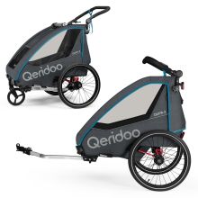 Kinderfahrradanhänger & Buggy QUPA 2 für 2 Kinder mit Kupplung, Blattfeder-Dämpfsystem (bis 60 kg) - Blue