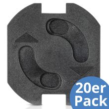 Pack of 20 socket outlet protectors with adhesive tape for easy installation - black