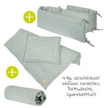 4-tlg Geschenk-Set Schlafen Organic  Bettwäsche 100x135 cm / 40x60 cm, Spannbetttuch, Nestchen  Lil Planet - Frosty Green
