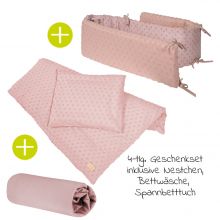 4-tlg Geschenk-Set Schlafen Organic Bettwäsche 100x135 cm / 40x60 cm, Spannbetttuch, Nestchen Lil Planet - Rosa Mauve