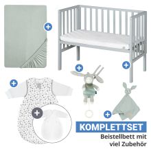 6-piece co-sleeper set with canvas barrier, mattress 90 x 45 cm, fitted sheet, 2-piece sleeping bag, cuddle cloth & music box 47 x 99.5 cm - Taupe