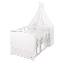 Baby-Komplett-Bett Lukas inkl. Bettwäsche, Himmel, Himmelstange, Nestchen & Matratze Weiß 70 x 140 cm - Fox & Bunny