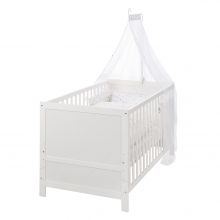 Babybett-Komplett-Set Weiß - inkl. Bettwäsche, Himmel, Nestchen & Matratze 70 x 140 cm - Sternenzauber Grau