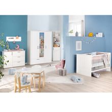 Kinderzimmer Sylt Baby mit 3-türigem Schrank, Bett, breiter Wickelkommode - Weiß