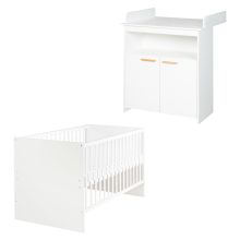 Sparset Kinderzimmer Anton mit Bett, Wickelkommode inkl. Wickelaufsatz - Weiß