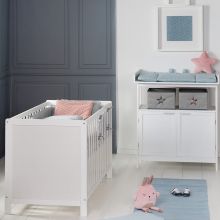 Sparset Kinderzimmer Hamburg mit Bett, Wickelkommode & 2 Canvas Boxen - Weiß