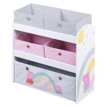 Scaffale per giocattoli con 5 scatole in tessuto - Peppa Pig - Bianco