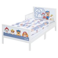 Letto completo a tema per bambini con rete a doghe e lenzuola 70 x 140 cm - Paw Patrol - Bianco Blu