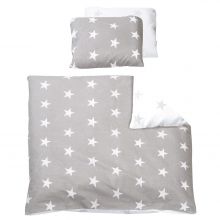 Reversible bed linen 80 x 80 cm - Little Stars - Gray White