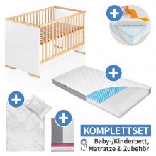 7-tlg. Kinderbett Set & Matratze Dr. Lübbe Air, Steppbett 100x135+40x60, 2x Bettlaken, Einlage 70 x 140 cm - Natur Weiß