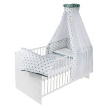 Baby-Komplettbett-Set Classic-Line inkl. Bettwäsche, Himmel, Nestchen & Matratze Weiß 70 x 140 cm - Big Stars Mint