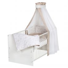 Babybett-Komplett-Set Classic-Line inkl. Bettwäsche, Himmel, Nestchen & Matratze Weiß 70 x 140 cm - Origami - Beige