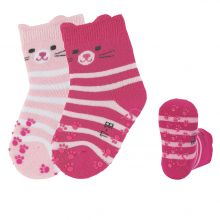 2er Pack Krabbelsocken Vollplüsch - Katze Rosa Pink