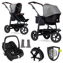 3-1 Combi baby carriage set Mono 2 pneumatic tires with combi unit (carrycot+seat) incl. Maxi-Cosi Cabriofix i-Size & XXL accessory pack - Premium Grey