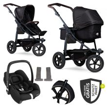 3-1 Combi baby carriage set Mono 2 pneumatic tires with combi unit (carrycot+seat) incl. Maxi-Cosi Cabriofix i-Size & XXL accessory pack - Black