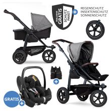 Set passeggino 3in1 Mono 2 con pneumatici, comprensivo di unità combinata (navicella+seggiolino) con posizione reclinabile, seggiolino auto Pebble Pro e pacchetto accessori XXL - Grigio Premium