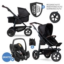 3in1 baby carriage set Mono 2 with pneumatic tires incl. combi unit (carrycot+seat) with reclining position, infant car seat Pebble Pro & XXL accessory pack - black