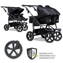 Geschwister- & Zwillingswagen Duo mit Luftkammerreifen - 2x Kombi-Einheit (Wanne+Sitz) + XXL Zamboo Zubehör - Schwarz
