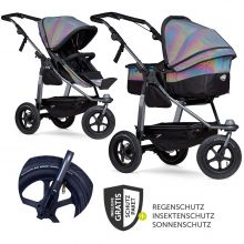 Kombi-Kinderwagen Mono mit Luftreifen - inkl. Kombi-Einheit (Babywanne + Sitz) und XXL-Zamboo Zubehörpaket - Glow