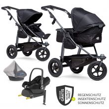 Kombi-Kinderwagen Mono mit Luftreifen, Kombi-Einheit, Babyschale Cabriofix, Isofix-Basis & XXL-Zamboo Zubehör - Schwarz