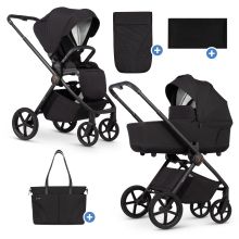 2in1 Kombi-Kinderwagen Claro bis 22 kg mit Babywanne, Sportsitz, Teleskopschieber, Liegeposition inkl. Regenschutz, Beindecke & Wickeltasche mit Wickeunterlage - Noir