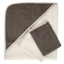 Set of 3 - hood bath towel incl. 2 washing gloves 80 x 80 cm - natural light brown