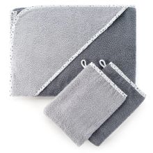 Set of 3 - hood bath towel incl. 2 washing gloves 80 x 80 cm - stars grey