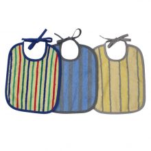 Tie-on bib 3-pack - Stripes blue