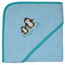 Kapuzenbadetuch 80 x 80 cm - Stickerei Pinguine - Eisblau