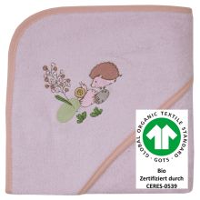 Hooded bath towel made of organic cotton 80 x 80 cm - Embroidery hedgehog / snail - Pink