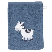 Waschhandschuh - Stickerei Zebra - Dunkelblau