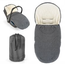 2in1 Universal-Fleece-Fußsack Sitzauflage und Fußsack mit Kapuze für Babyschale, Babywanne und Buggy, inkl. Tasche - Grau