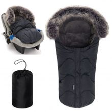 Universal Thermo-Fleece Fußsack mit Fellkragen für Babyschale & Wanne - Melange Dunkelgrau