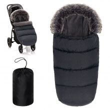Universal Thermo-Fleece Fußsack mit Fellkragen für Kinderwagen & Buggy - Melange Dunkelgrau