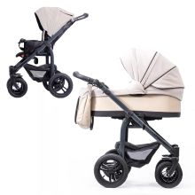 Passeggino Saturn Royal fino a 15 kg con pneumatici, navicella, seduta convertibile, maniglione pieghevole con borsa fasciatoio, zanzariera e parapioggia - Beige