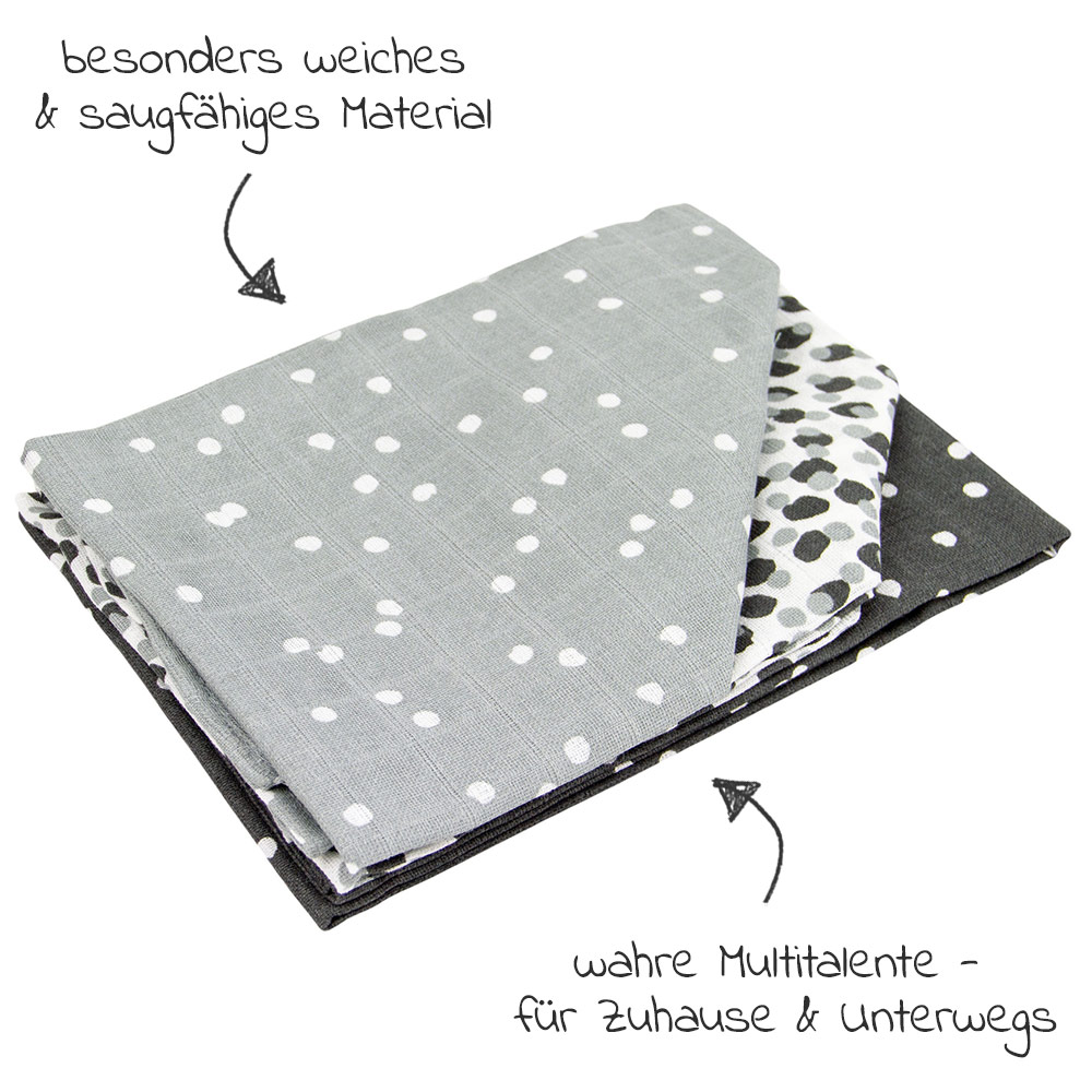 Baby Mullwindeln Mulltücher 80x80 cm 3er Pack Baby Spucktücher Sterne  grau ... 