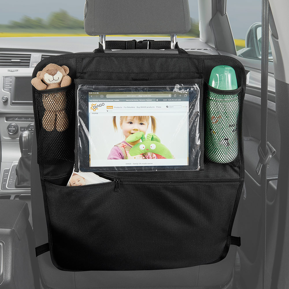 Braun Pu Leder Auto Rücksitz Organizer für Kinder mit 4-USB-Ports iPad-Halter und Multi-Taschen für Flaschen Tissue Box Umbrella Snacks Spielzeug 