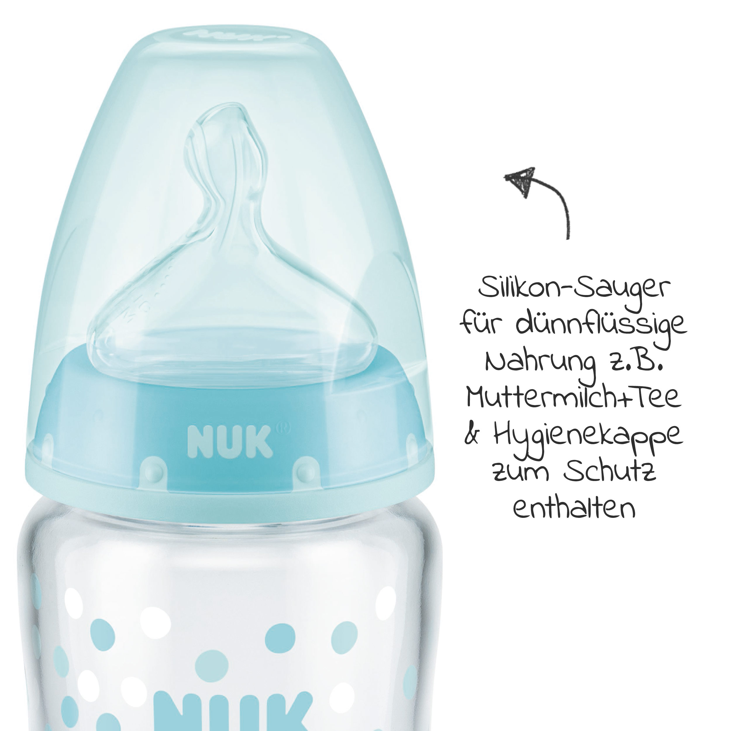 Nuk First Choice Glas Baby Flasche 240ml mit Silikon Sauger gr M weiß 