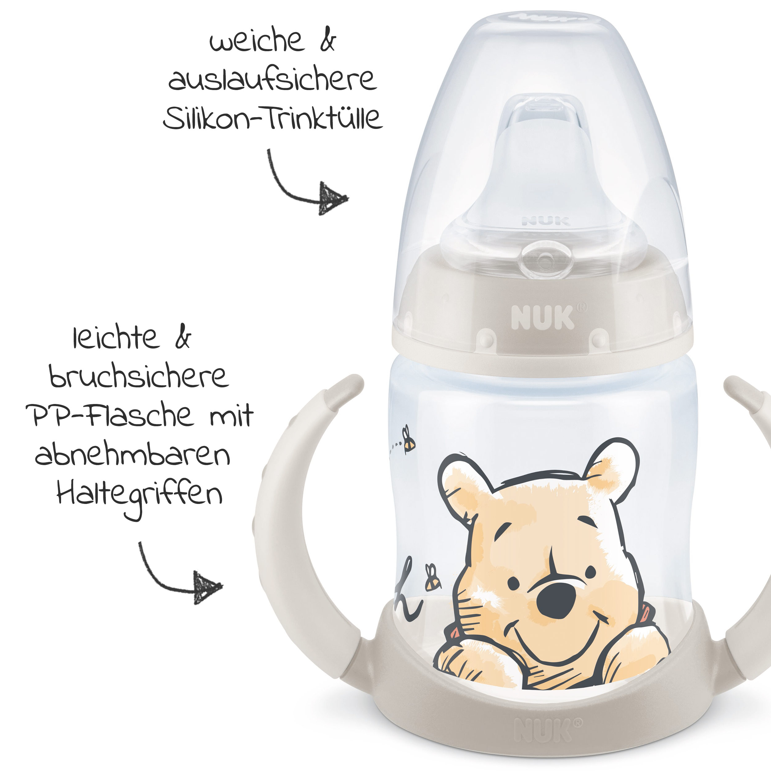 Baby Flasche Disney Winnie Motive Active Cup mit Soft-Trinktülle aus Silikon NUK 